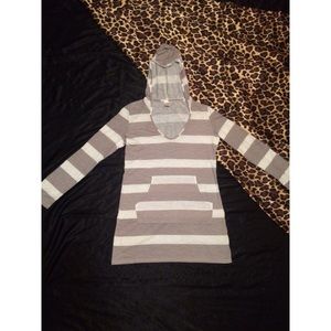 SOLD- New without tags grey and white Stripped hoodie
